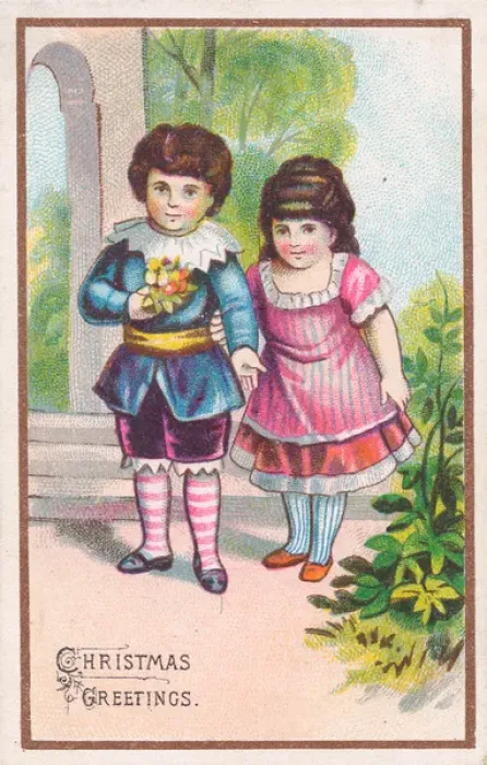 Framed Print : Little girl and boy on a Christmas card Framed Print : Little girl and boy on a Christmas card