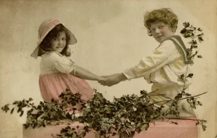 Framed Print : Little girl and boy holding hands Framed Print : Little girl and boy holding hands