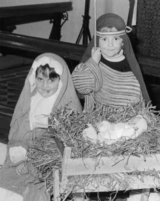 Framed Print : Little girl and boy in a nativity play Framed Print : Little girl and boy in a nativity play