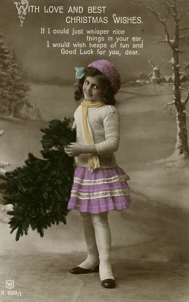 Little girl on a Christmas postcard