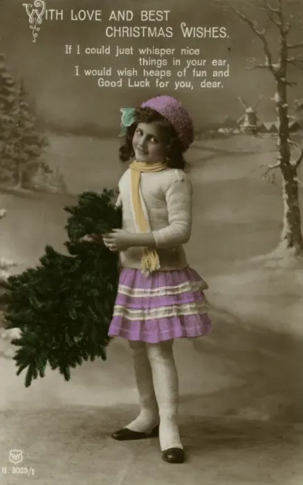 Framed Print : Little girl on a Christmas postcard Framed Print : Little girl on a Christmas postcard