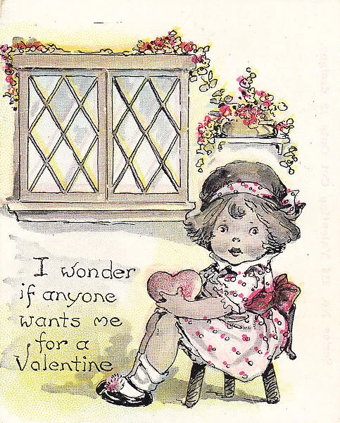 Little girl on a comic Valentine card