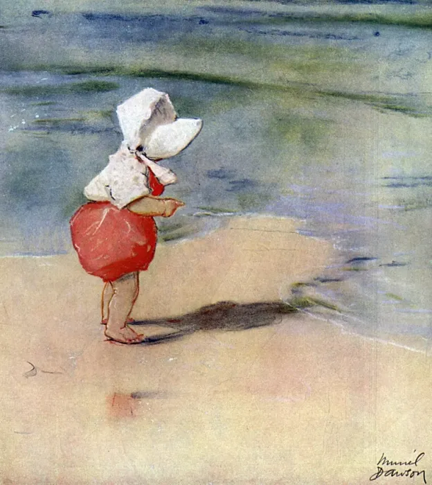 Framed Print : Little girl contemplating a paddle by Muriel Dawson Framed Print : Little girl contemplating a paddle by Muriel Dawson