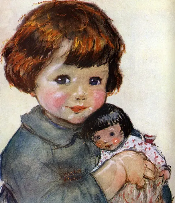Framed Print : Little girl with doll by Muriel Dawson Framed Print : Little girl with doll by Muriel Dawson