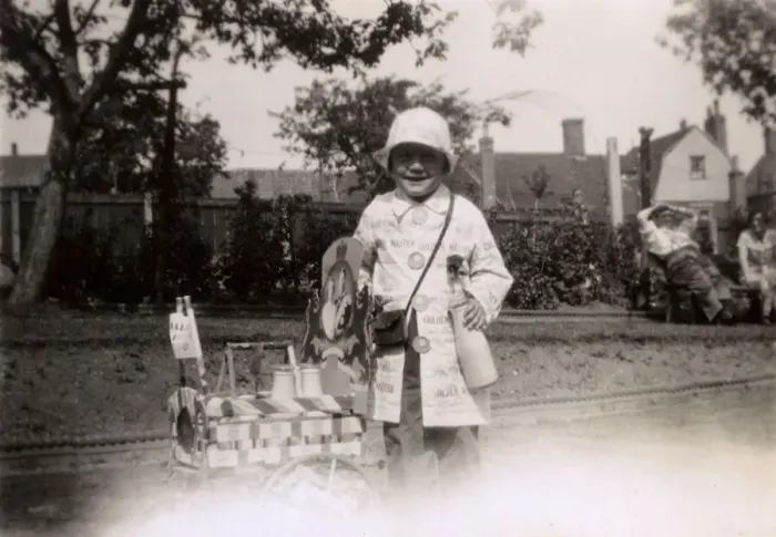 Framed Print : Little girl dressed up as a milk delivery person Framed Print : Little girl dressed up as a milk delivery person