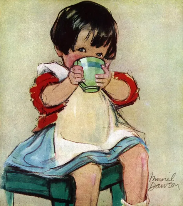 Framed Print : Little girl drinking from a cup by Muriel Dawson Framed Print : Little girl drinking from a cup by Muriel Dawson