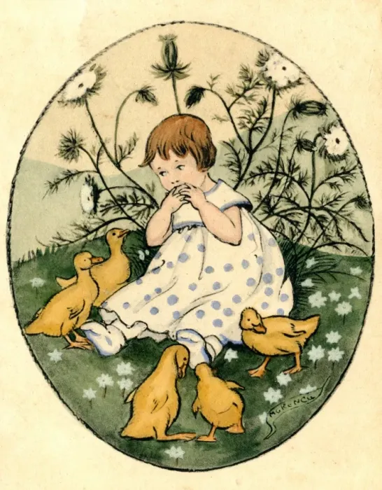 Framed Print : Little girl with ducklings Framed Print : Little girl with ducklings