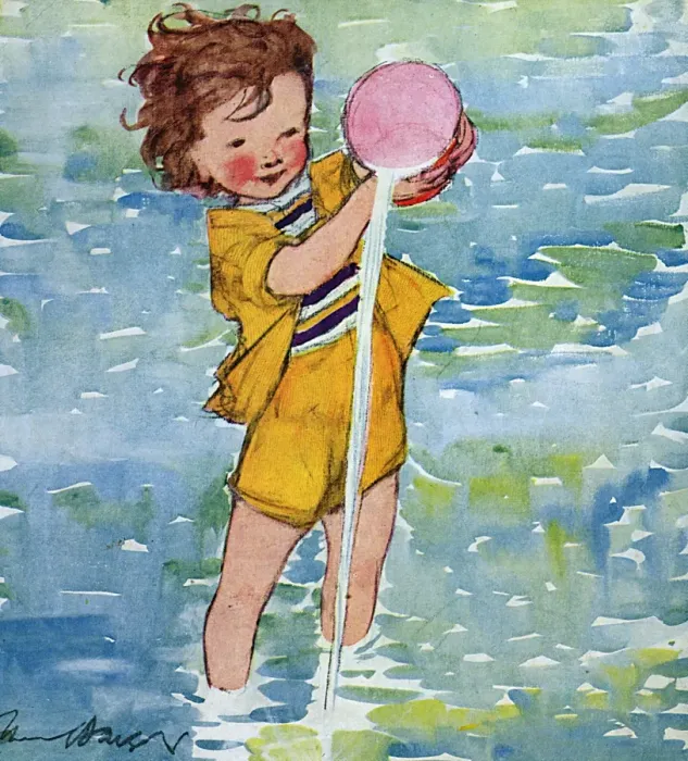 Framed Print : Little girl emptying bucket by Muriel Dawson Framed Print : Little girl emptying bucket by Muriel Dawson