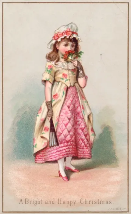 Framed Print : Little girl with flowers on a Christmas card Framed Print : Little girl with flowers on a Christmas card
