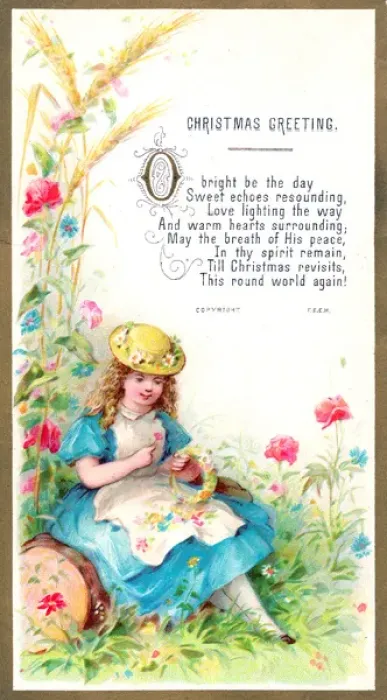 Framed Print : Little girl with flowers on a Christmas card Framed Print : Little girl with flowers on a Christmas card