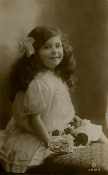 Framed Print : Little girl in frilly white dress with roses 1915 Framed Print : Little girl in frilly white dress with roses 1915