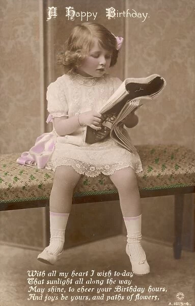 Little girl on a Happy Birthday postcard
