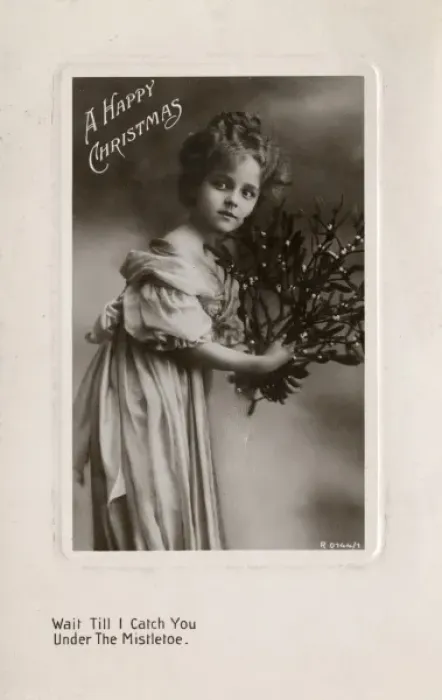 Framed Print : Little girl on a Happy Christmas postcard Framed Print : Little girl on a Happy Christmas postcard