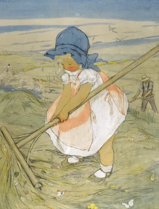 Framed Print : Little girl at harvest time by Muriel Dawson Framed Print : Little girl at harvest time by Muriel Dawson