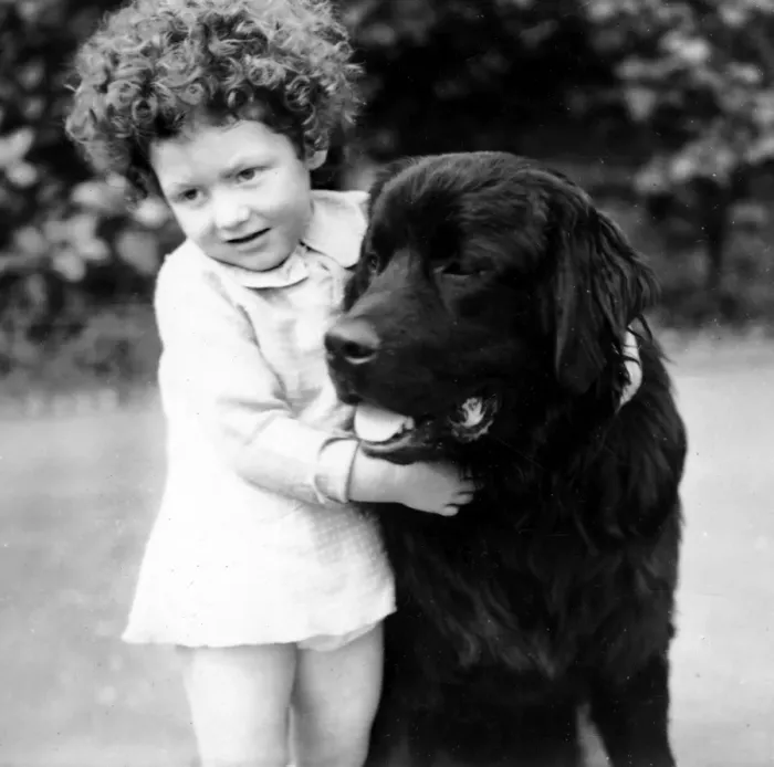 Framed Print : Little girl and her large dog Framed Print : Little girl and her large dog