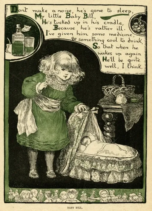 Framed Print : Little girl looking after a sick baby Framed Print : Little girl looking after a sick baby