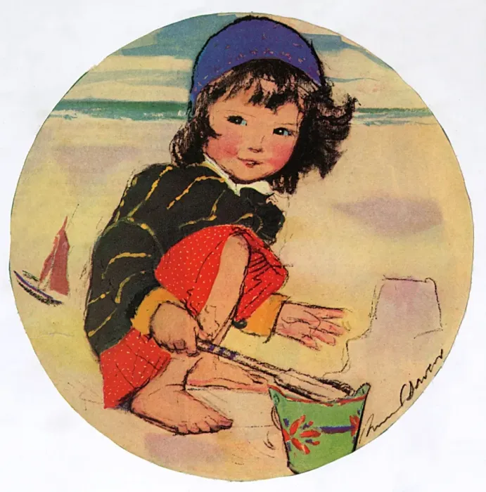 Framed Print : Little girl making sandcastles by Muriel Dawson Framed Print : Little girl making sandcastles by Muriel Dawson