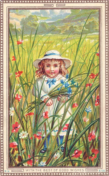 Little girl in a meadow on a Good Wishes card