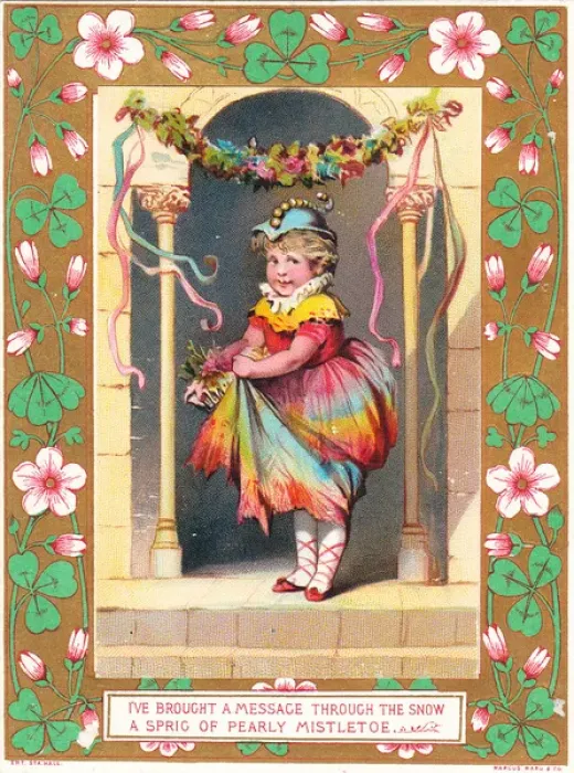 Framed Print : Little girl with mistletoe on a Christmas card Framed Print : Little girl with mistletoe on a Christmas card