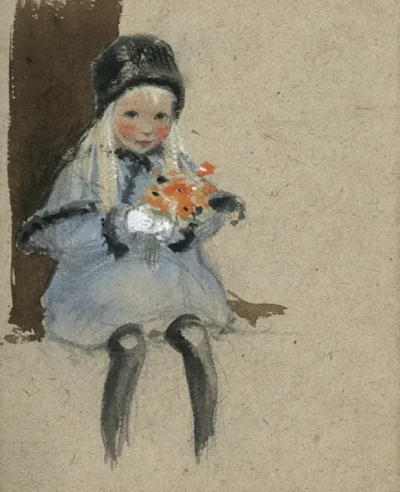 Framed Print : Little girl with orange flowers by Muriel Dawson