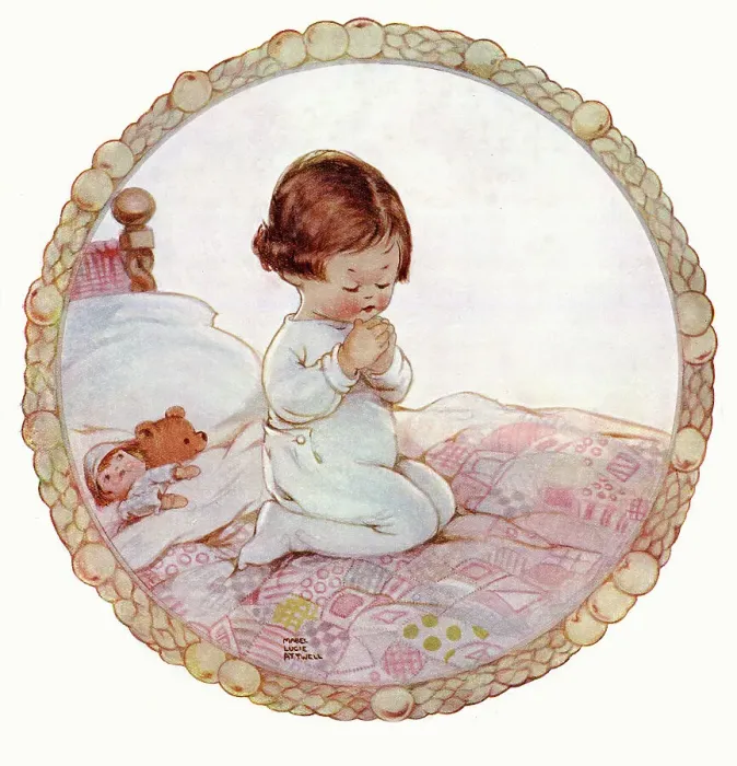 Framed Print : Little girl saying her prayers, by Mabel Lucie Attwell Framed Print : Little girl saying her prayers, by Mabel Lucie Attwell