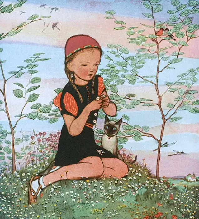 Framed Print : Little girl with Siamese cat by Muriel Dawson Framed Print : Little girl with Siamese cat by Muriel Dawson