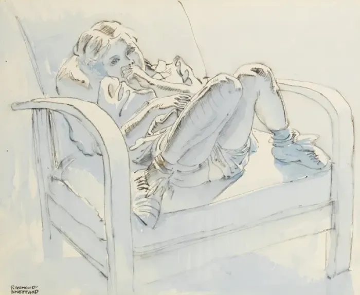 Framed Print : Little girl sitting in a chair