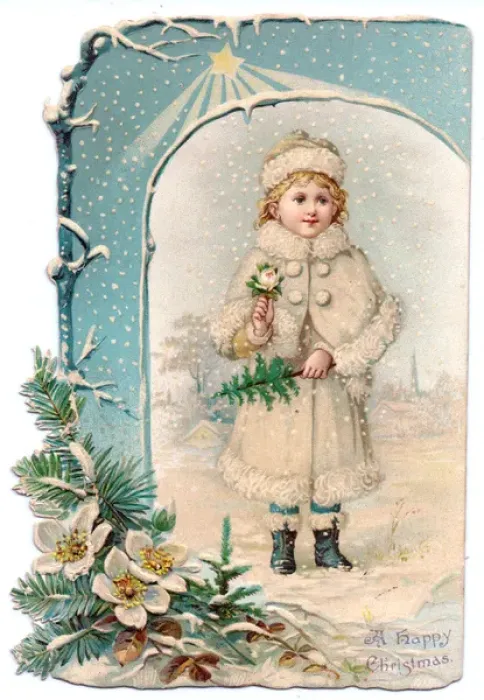 Framed Print : Little girl in the snow on a Christmas card Framed Print : Little girl in the snow on a Christmas card