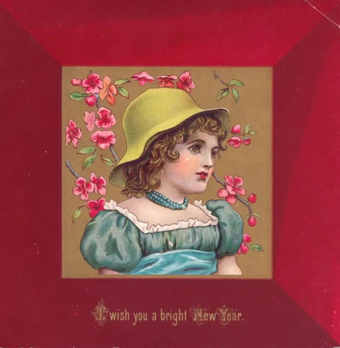 Framed Print : Little girl on a square New Year card Framed Print : Little girl on a square New Year card