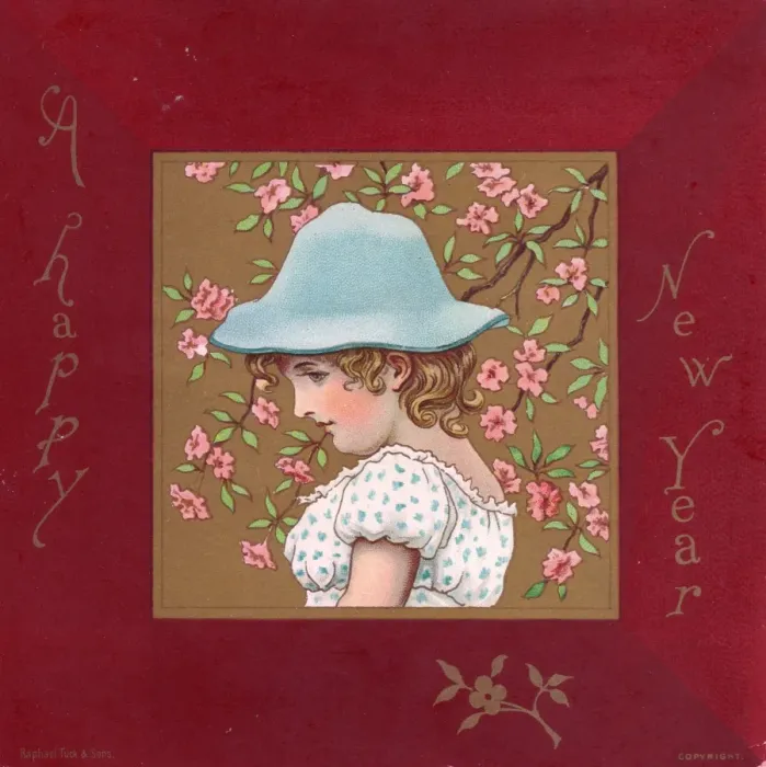 Framed Print : Little girl on a square New Year card Framed Print : Little girl on a square New Year card