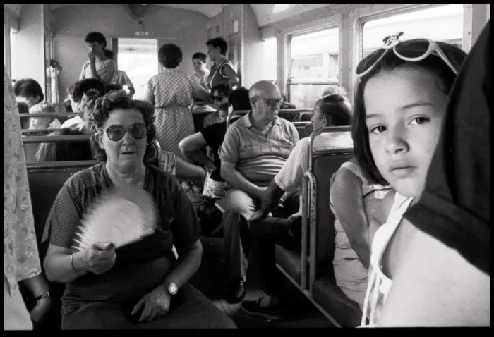 Framed Print : Little girl woman with fan on Tram, Valencia, Spain Framed Print : Little girl woman with fan on Tram, Valencia, Spain
