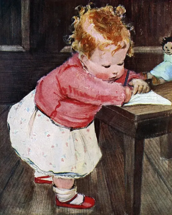 Framed Print : Little girl writing by Muriel Dawson Framed Print : Little girl writing by Muriel Dawson