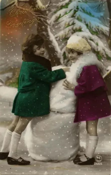 Framed Print : Two little girls on Christmas Greetings postcard Framed Print : Two little girls on Christmas Greetings postcard