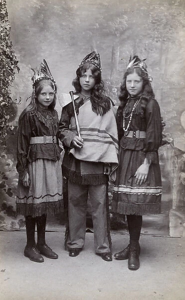 Three little girls in Indian costume in studio photo