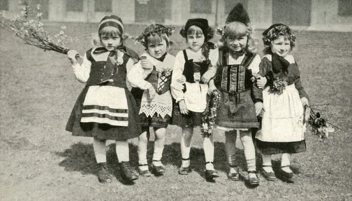Framed Print : Five little girls in traditional dress, Denmark Framed Print : Five little girls in traditional dress, Denmark