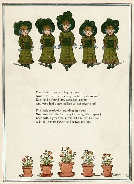 Five little girls in winter clothes