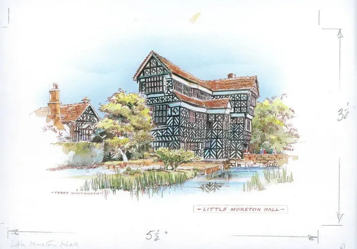 Framed Print : Little Moreton Hall Landscape scene England Watercolour Framed Print : Little Moreton Hall Landscape scene England Watercolour