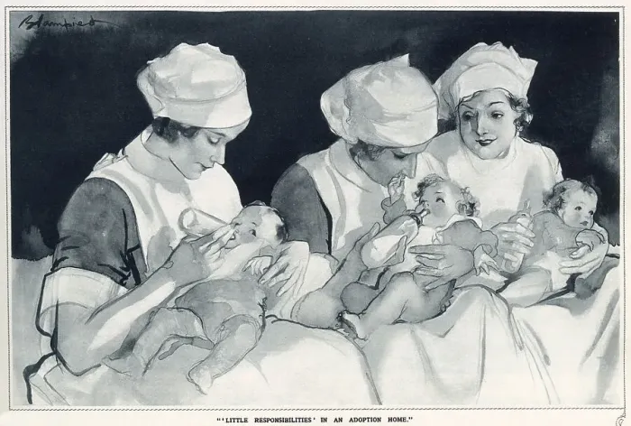 Framed Print : Little Responsibilities in an Adoption Home- Edmund Blampied Framed Print : Little Responsibilities in an Adoption Home- Edmund Blampied