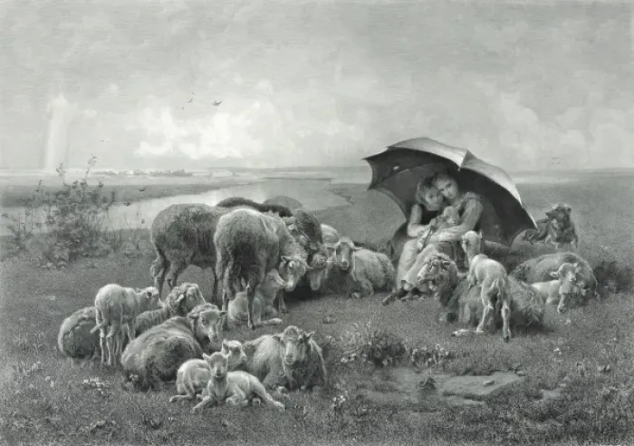 Framed Print : The little shepherdesses Framed Print : The little shepherdesses