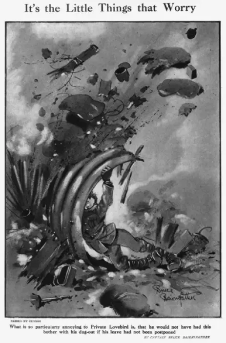 Framed Print : Its the Little Things that worry by Bruce Bairnsfather Framed Print : Its the Little Things that worry by Bruce Bairnsfather