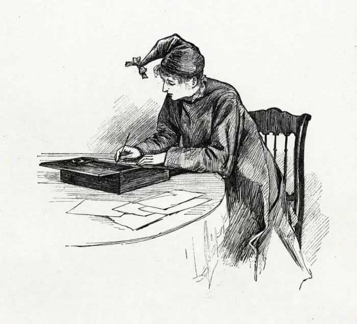Framed Print : Little Women - Jo writing her novel in special costume Framed Print : Little Women - Jo writing her novel in special costume