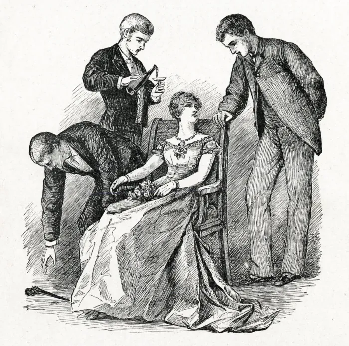 Framed Print : Little Women - Meg and three young men at a party