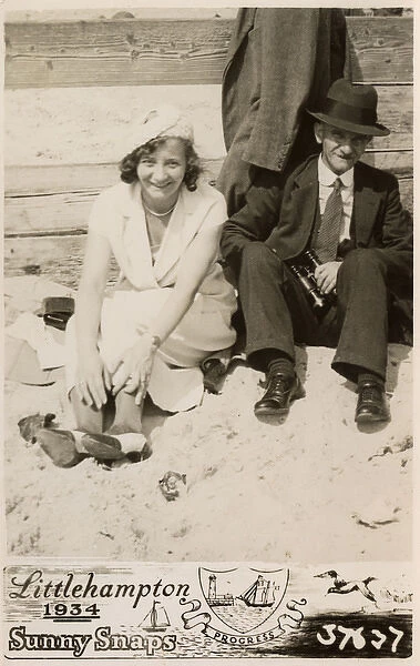 Littlehampton - Young woman and her Father-in-law on beach