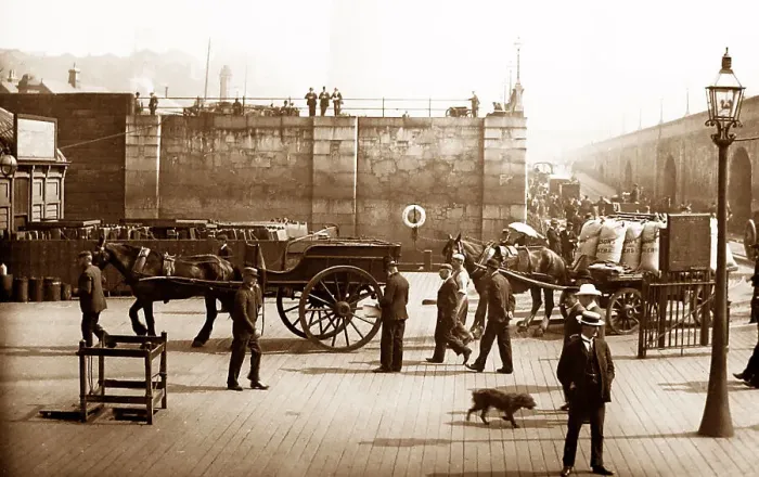 Framed Print : Liverpool Pier Head floating road, Victorian period Framed Print : Liverpool Pier Head floating road, Victorian period