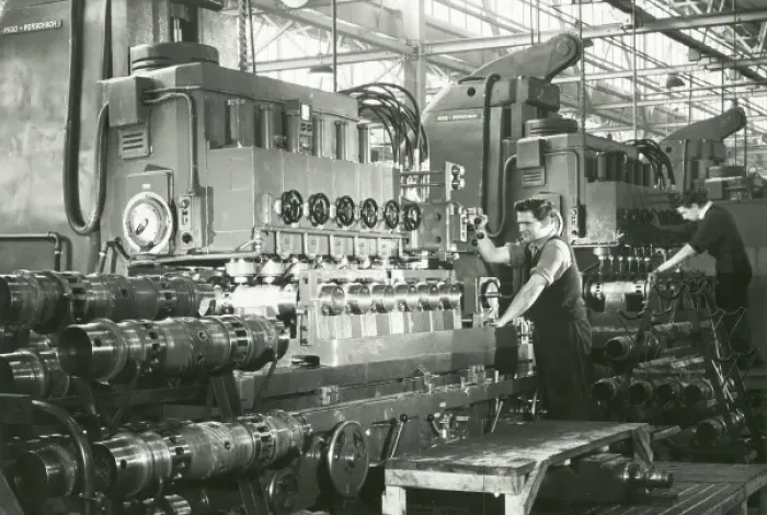 Framed Print : Liverpool Works, two men operating Deltic machinery Framed Print : Liverpool Works, two men operating Deltic machinery