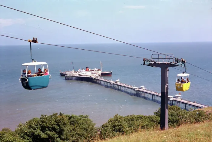 Framed Print : Llandudno - Cable Railway and pier with passenger ferry Framed Print : Llandudno - Cable Railway and pier with passenger ferry