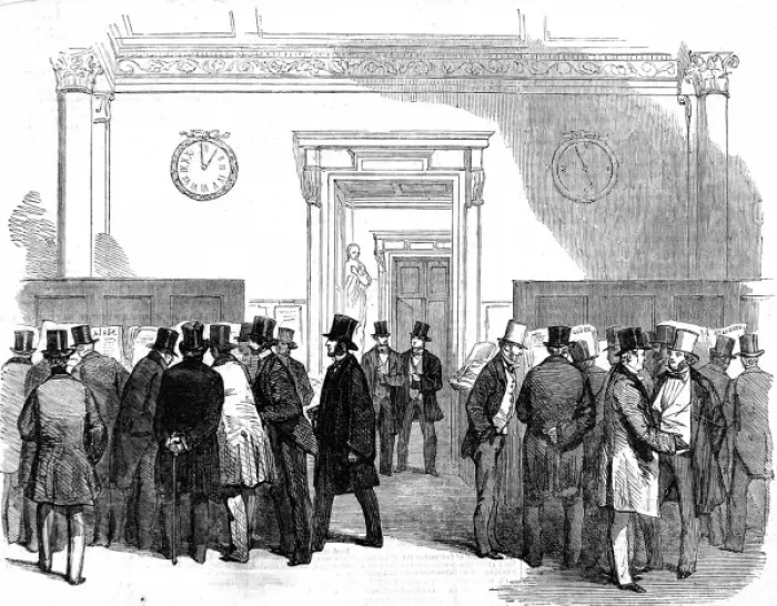 Framed Print : Lloyds Merchant Room, London, 1854 Framed Print : Lloyds Merchant Room, London, 1854