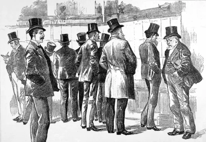 Framed Print : Lloyds Underwriters viewing the Casualties Board, 1890 Framed Print : Lloyds Underwriters viewing the Casualties Board, 1890