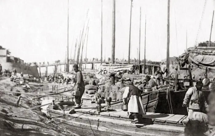 Framed Print : Loading boats Xianxian area, Hebei, China c. 1900 Framed Print : Loading boats Xianxian area, Hebei, China c. 1900
