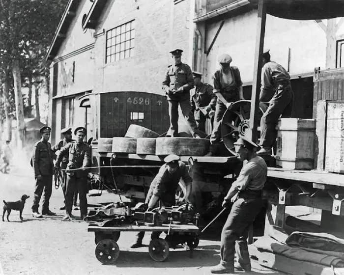 Framed Print : Loading spare motor parts, Western Front, WW1 Framed Print : Loading spare motor parts, Western Front, WW1